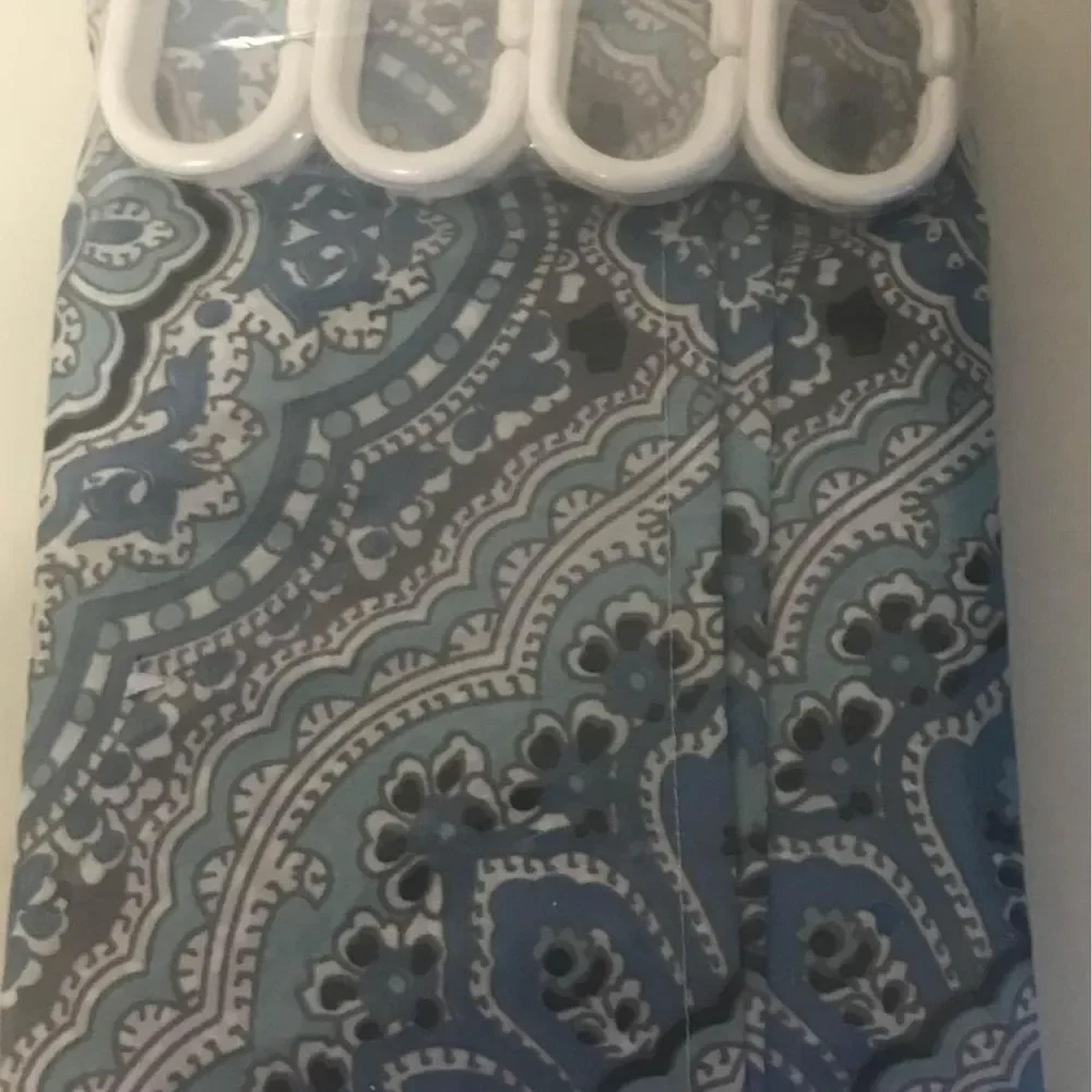 Paisley blue shower curtain with hooks new in package no tags